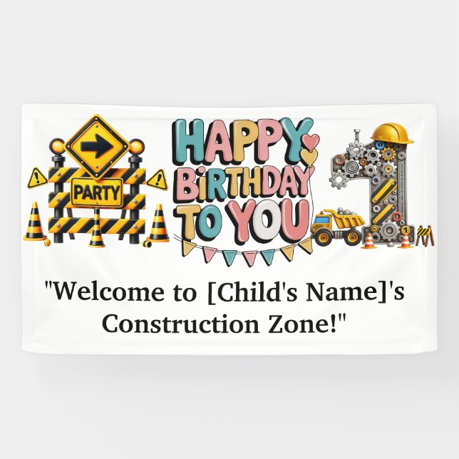 Construction  Birthday Party Welcome Banner (Horizontal)