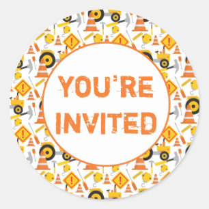 Construction Birthday Party You're Invited Classic Round Sticker