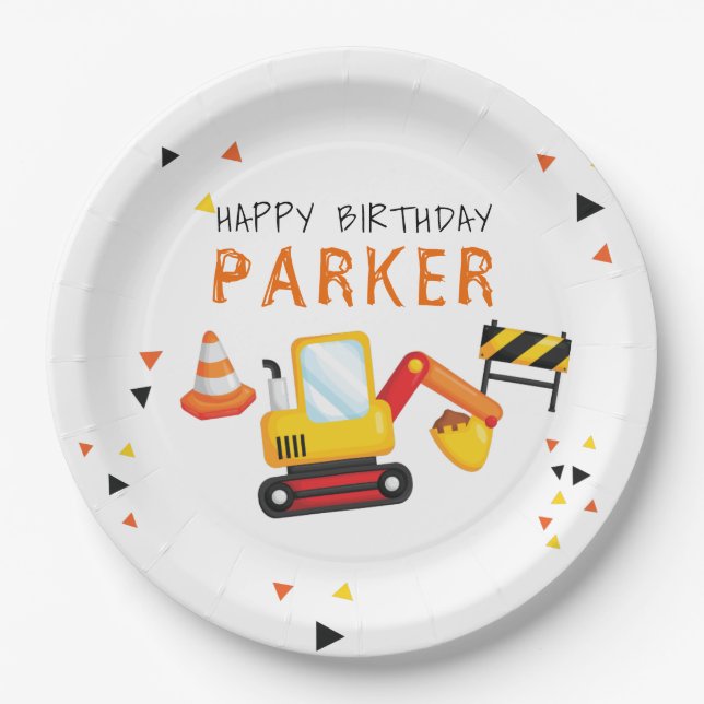 Construction Birthday Personalised Paper Plate (Front)
