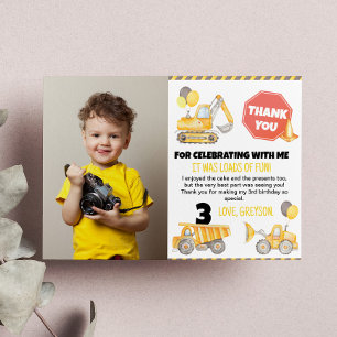 Construction Birthday Photo Thank You Card