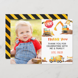 Construction Birthday Thank You Card - Photo