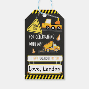 Construction Birthday Thank You Gift Tags