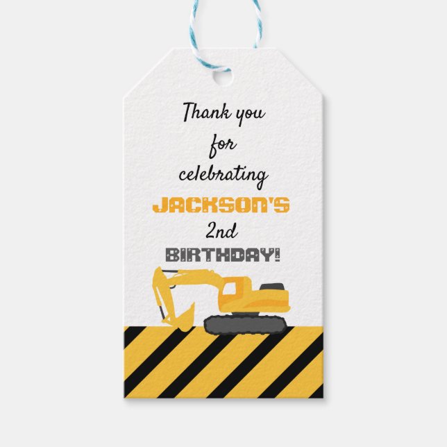 Construction Birthday Thank You  Gift Tags (Front)