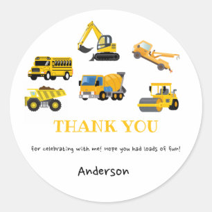 Construction Birthday Thank You Stickers