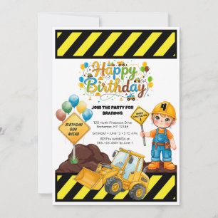 Construction Birthday Theme Party Invitation