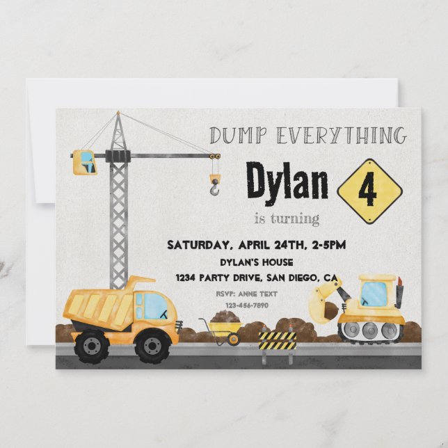 Construction Birthday Truck Invitation (Front)
