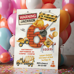Construction Birthday Turning six Wrecking Ball Invitation