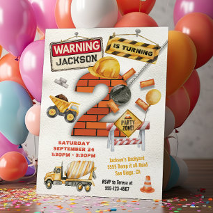 Construction Birthday Turning Two Wrecking Ball Invitation