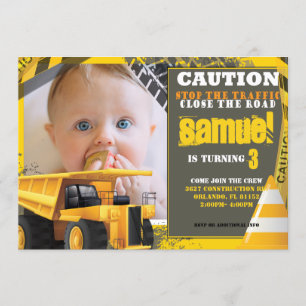 Construction Birthday with Photo Invitation