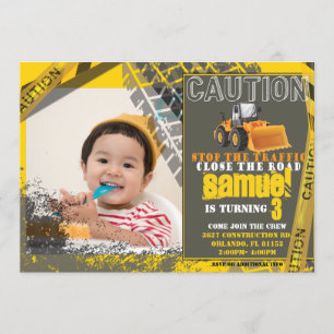 Construction Birthday with Photo Invitation