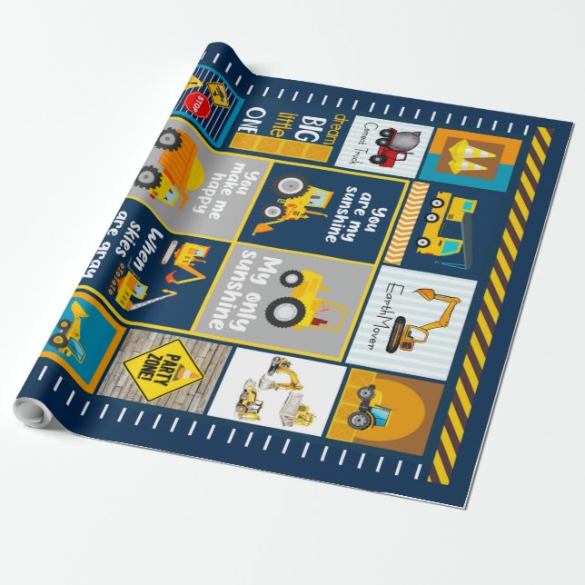 Construction Blanket, Construction Gifts Wrapping Paper (Unrolled)