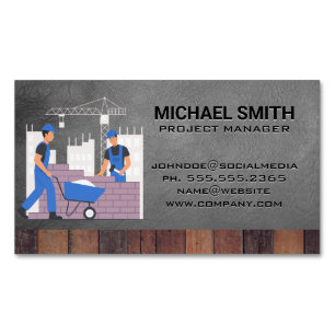 Construction Blue Collar Workers on Job Site Magnetic Business Card