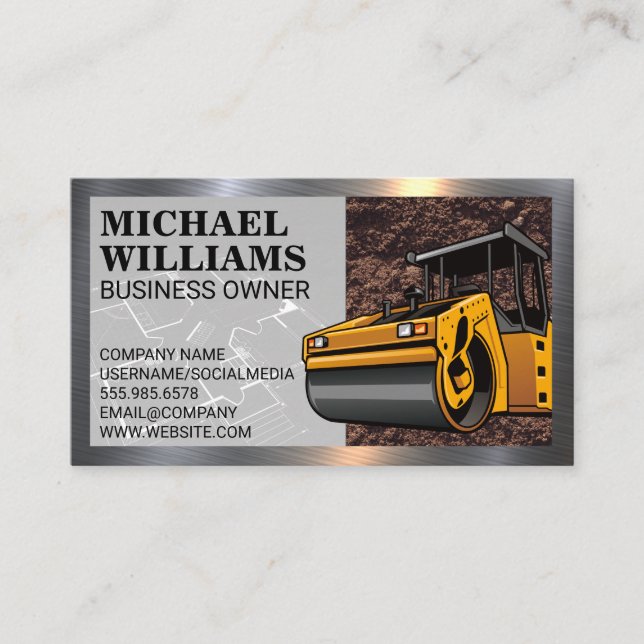 Construction | Blueprints | Steam Roller Business Card (Front)