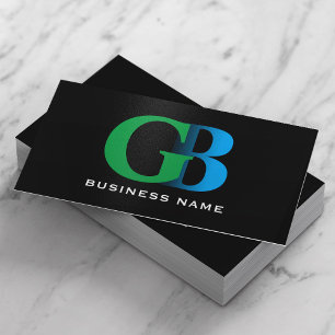Construction Bold Monogram Blue & Green Logo Black Business Card