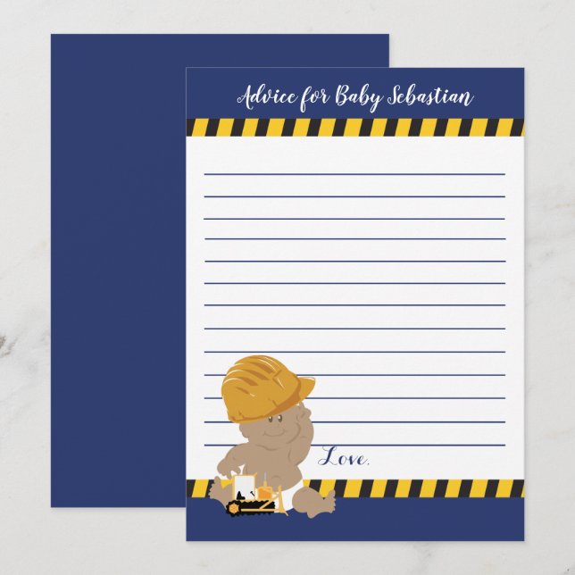 Construction Boy Baby Shower Advice Cards (Front/Back)