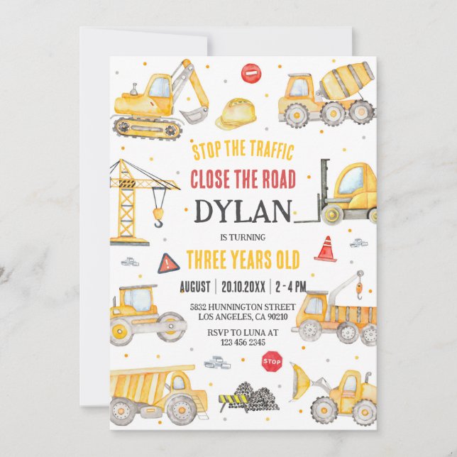 Construction Boy Birthday Invitation (Front)