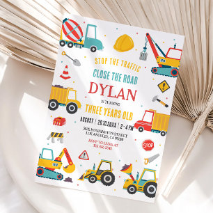 Construction Boy Birthday Invitation