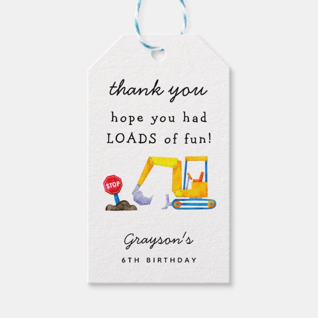 Construction Boy Birthday Party Gift Tags (Front)