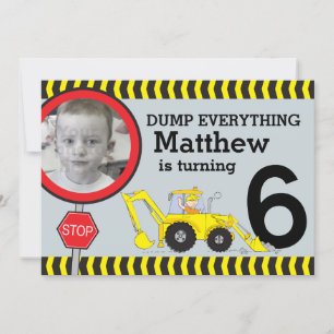 Construction boys 6th birthday party invitation