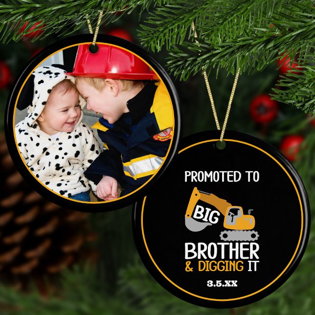 Construction Brother Digging It Photo Christmas Ceramic Tree Decoration (Creator Uploaded)