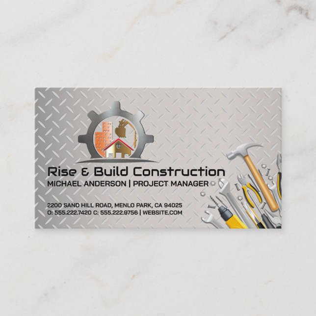 Construction Build Site | Blue Collar Tools Business Card (Front)