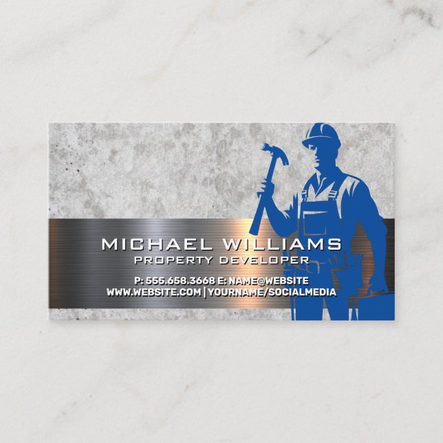 Construction Builder | Blue Collar Worker Business Card (Front)