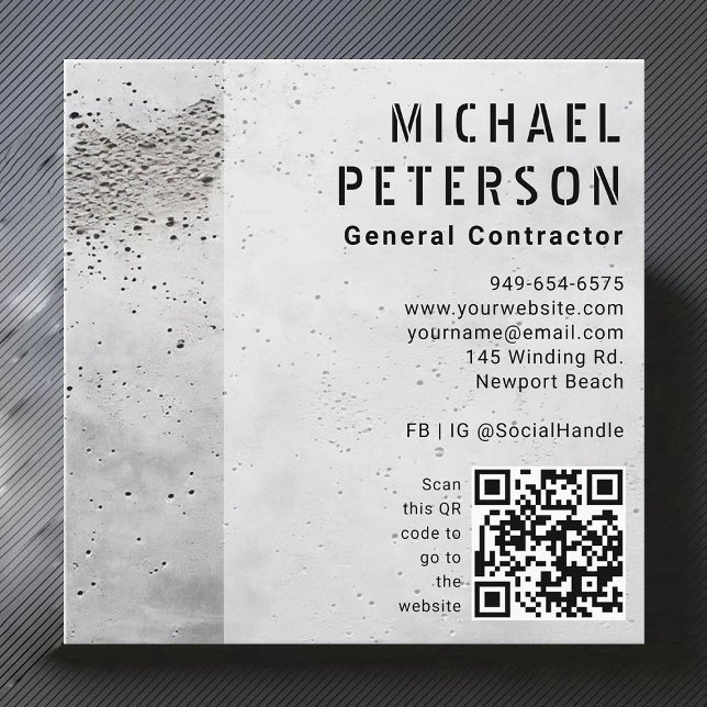 Construction Builder Developer Concrete Mix Modern Square Business Card (construction company builder remodeling business card cement simple minimalist modern classy)
