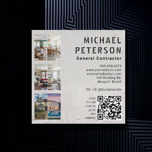 Construction Builder Developer QR Code 3 Photos Square Business Card