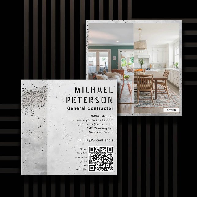 Construction Builder Developer QR Code Photo Square Business Card (construction company builder remodeling QR photo business card concrete simple minimalist modern)