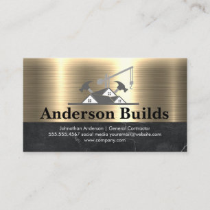 Construction Builder   Gold Metallic Marble Business Card