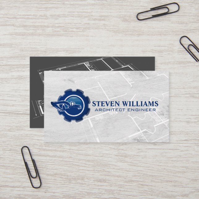 Construction Builder Logo | Blueprint  Business Card (Front/Back In Situ)