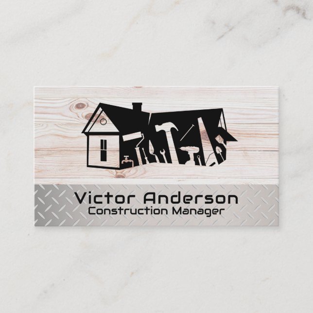 Construction Builder Tools Logo | Home Renovation Business Card (Front)