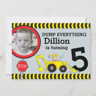 Construction building boys birthday party invite