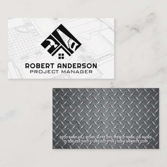 Construction Building Logo | Blueprints | Steel Business Card (Front/Back)