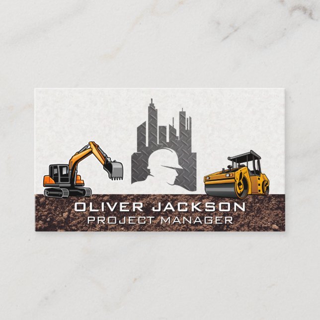 Construction Building Logo | Heavy Machinery Business Card (Front)