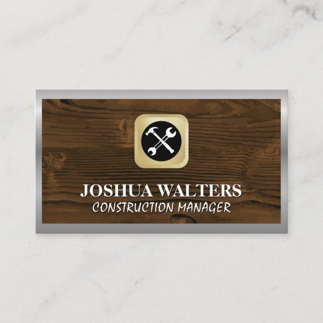 Construction Building Tools | Wood Metal Business Card (Front)