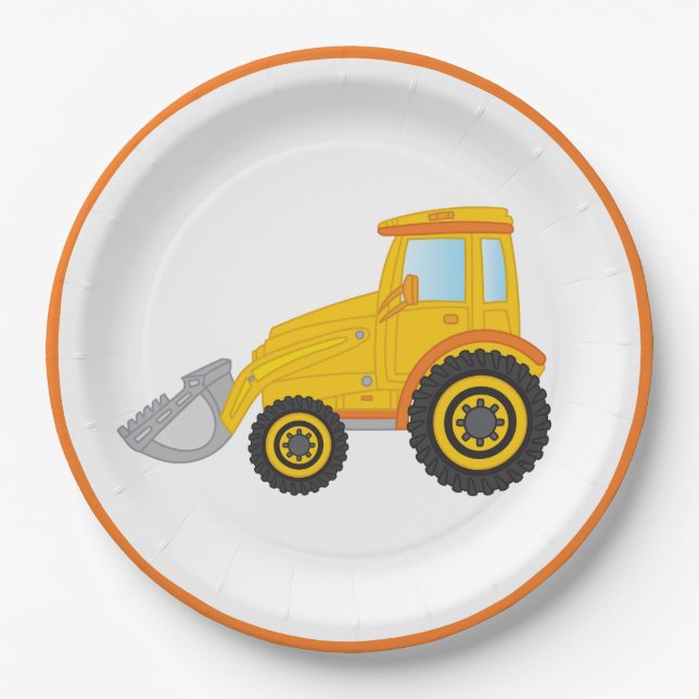 Construction Bulldozer Birthday Party Paper Plate (Front)