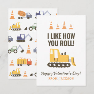 Construction Bulldozer Kids Classroom Valentine Card