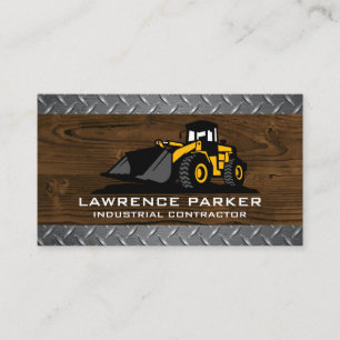 Construction Bulldozer   Wood Metal Business Card
