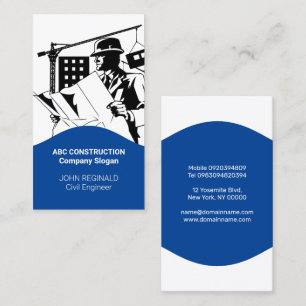 Construction Business Blue and White Business Card