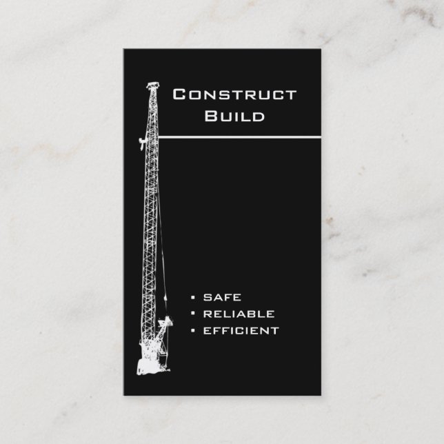 Construction Business Card black white crane (Front)