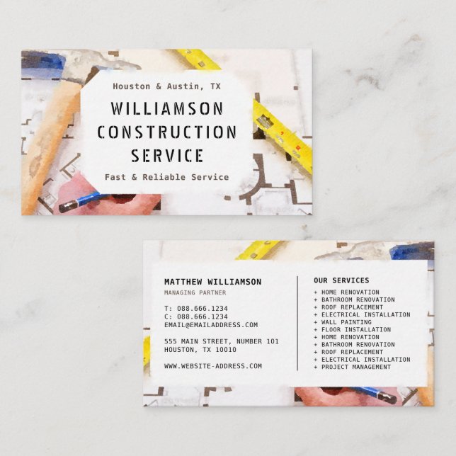 Construction Business Card - Plan, Tape Measure (Front/Back)