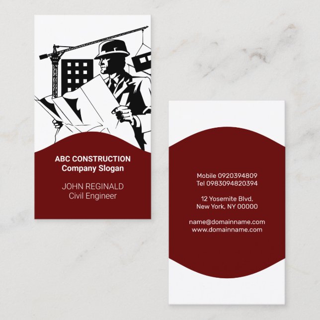 Construction Business Maroon Business Card (Front/Back)