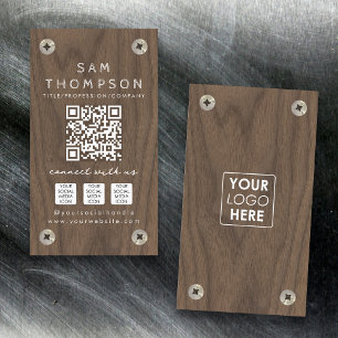 Construction Carpenter Wood Logo QR Code Social Business Card