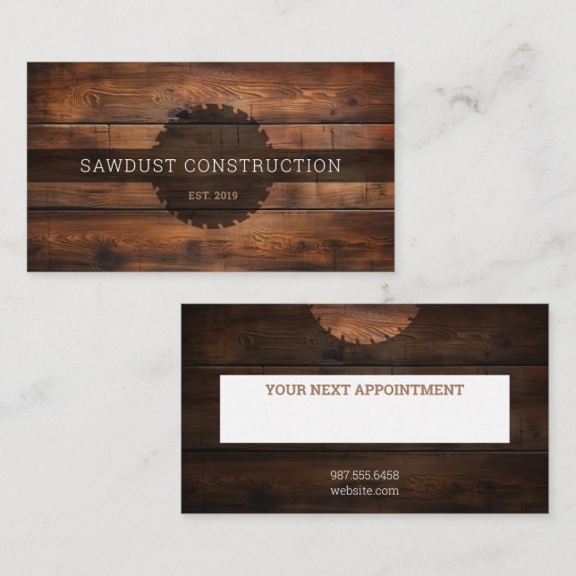 Construction Carpenter Wooden dark rustic timber  Appointment Card (Front/Back)