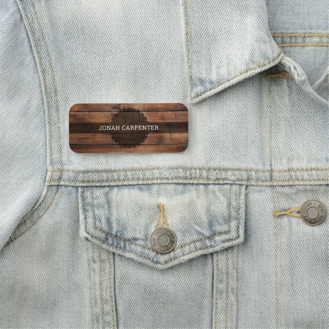 Construction Carpenter Wooden dark timber Employee Name Tag (In Situ)