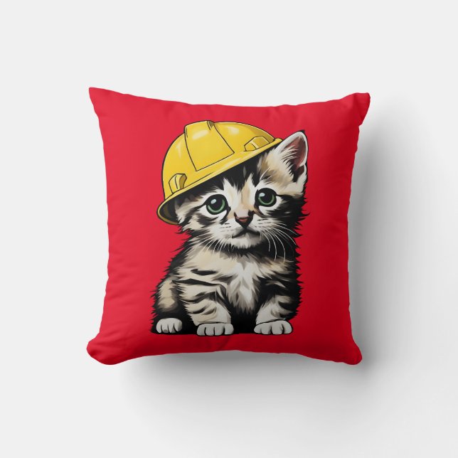 Construction Cat Cushion (Front)