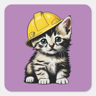 Construction Cat Square Sticker