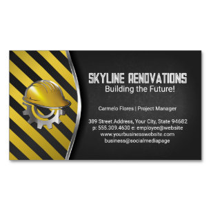 Construction Caution   Hard Hat Helmet Magnetic Business Card