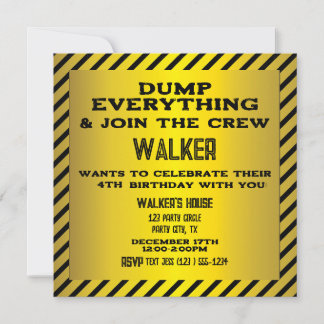 Construction Caution Sign Birthday Invitation